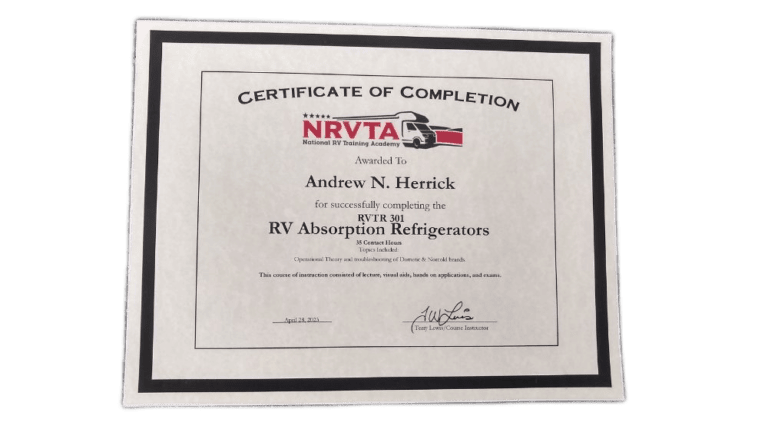 NRVTA Absorption Refrigerators Certification