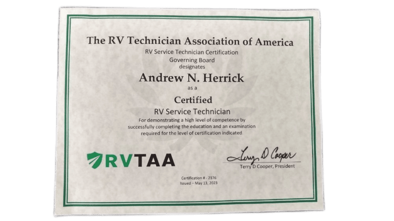 RVTAA Certified RV Technician ANH